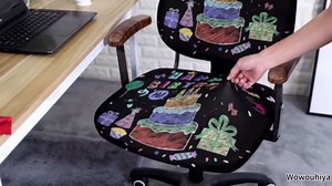 LiDU Happy Birthday Office Chair Cover - Stretch Rotating Computer Chair Seat Back Covers, Birthday Gifts Cake Balloons Black Desk Chair Covers Stretchable Office Chair Slipcovers Protectors