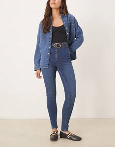 ASOS DESIGN super high rise skinny jeans with zip front in blue | ASOS