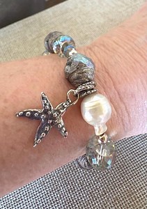 Baroque Pearl Starfish Bracelet: Artisan Sterling Silver, Aurora Borealis Glass Bead - Etsy