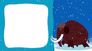 Cartoon character mammoth prehistoric animal walking loop animation for titles. Blue white frame and snowflakes. Good for fairy tales, illustration, etc... Cute intro frame included, seamless loop.