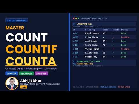 🔢 Master Excel's Most Useful Counting Functions – COUNT, COUNTIF & COUNTA