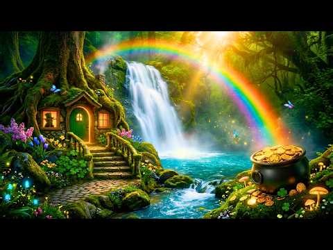 St Patrick’s Day Ambience ☘️ Secret Leprechaun’s Rainbow Waterfall 🌈 Cozy Forest & Celtic Music | 4K