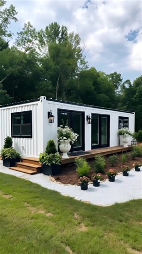 Ranch Home Built From ONE Container?! 🤯🏡 How does one simple shipping container become a polished ranch-style home? This high-speed construction timelapse captures the full transformation — from raw white steel box placed on open land to a clean, modern ranch retreat surrounded by manicured landscaping. Watch as exterior openings are cut and reinforced for oversized black-framed windows and sliding glass doors. Structural framing is installed to support expanded entry steps and a full-length w