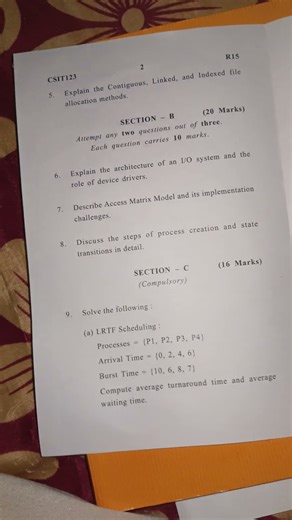 Operating system question paper (end sem ) #endsemesterexamination #operatingsystem #questionpaper