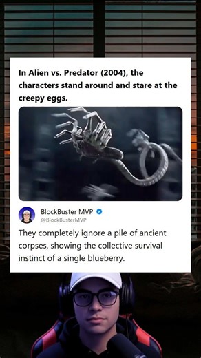 In Alien vs Predator 2004 the characters stand around and stare at the creepy eggs