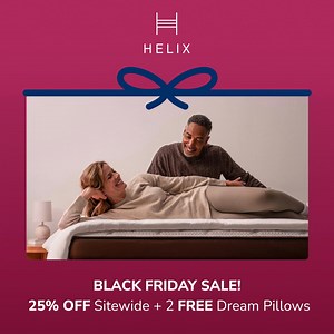 Save big during the Helix Black Friday Sale. Take 25% Off and get 2 FREE Dream Pillows for a limited time. Shop now and sleep better tonight. | Helix Sleep | Facebook