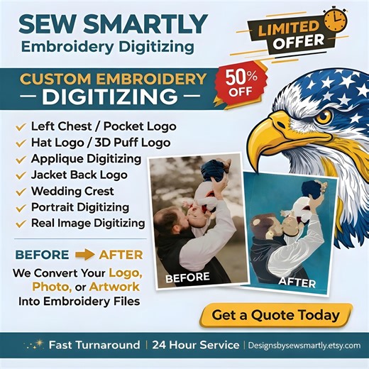 Custom Embroidery Digitizing Service | Logo, Photo, Patch Digitizing (10 Hour Delivery) - Etsy