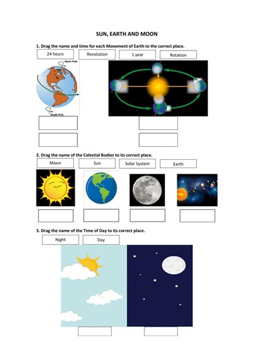 Sun, earth and moon worksheet
