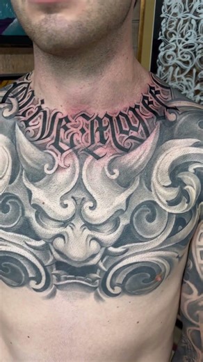 A little #freehand #calligraphy #lettering gap filler above a starzilla chest piece.