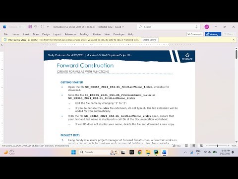 Shelly Cashman Excel 365/2021 | Modules 1-3: SAM Capstone Project 1b Forward Construction
