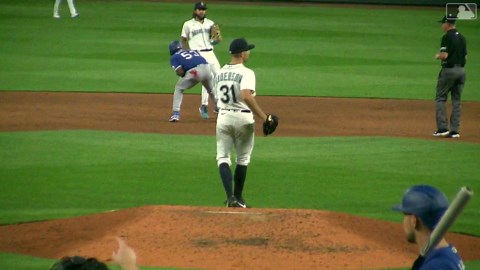 Adolis García advances on a balk