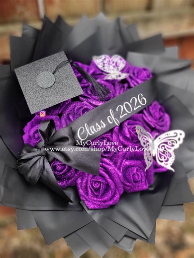 Purple Silver Graduation Glitter Roses Ramo, Class of 2026, Congrats Grad - Etsy