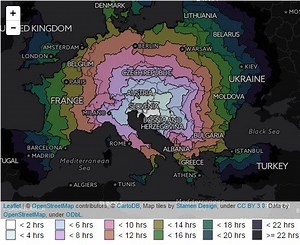 Isochrone Map of Driving from Zagreb - Total Croatia