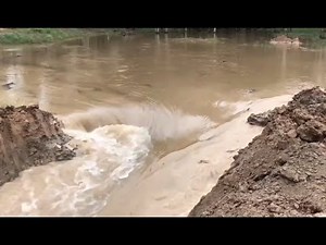 Draining a Pond!! Digging out Levee with Caterpillar 322 Trackhoe Excavator 5 acre Pond