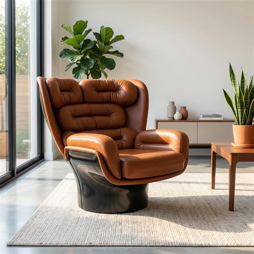 Space Age Cognac Leather Lounge Chair | 1970s Retro Swivel Armchair - Etsy