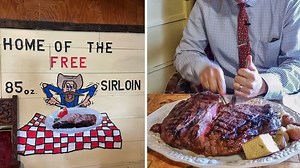 862K views · 17K reactions | 75 minutes to eat the biggest steak in Texas... Reckon you could sink an 85oz steak, side salad, baked potato and a bread roll to win the $80 meal FREE? A few months back I paid a visit to Relay Station Restaurant to have a bash! | Beard Meats Food | Facebook