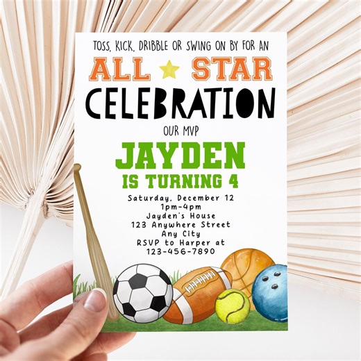 All Star Sports Birthday Invitation, Editable Canva Template, Digital Download - Etsy