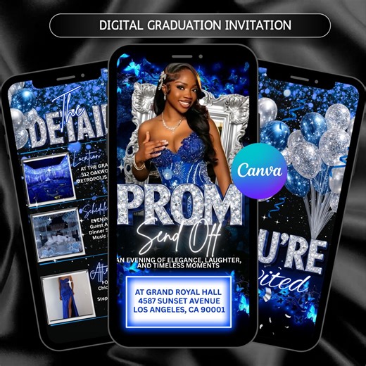 Prom Party Invitation, Digital Blue Prom Send off Invite, Animated Graduation Boys Evite, Photo Video Prom Template, Editable Ecard - Etsy