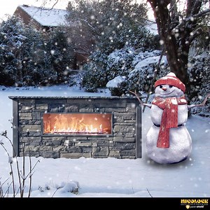 Our ClifRock Kalea Bay Fireplace will keep you warm and toasty during the winter months! It is a great place to spend time with friends and family, unless you are a snowman. Learn more about our Kalea Bay here: https://bit.ly/2Jh1sww | Nicolock Paving Stones with Paver-Shield