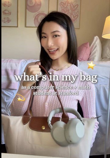 what’s in my bag as a computer science math student at stanford ⭐️ #college #studytok #university #studentlife #whatsinmybag @Longchamp @chanel.beauty @Charlotte Tilbury @Emi Jay @rhode skin @Dior @apple @SonyElectronics @MadeGoodFoods @touchland @lululemon