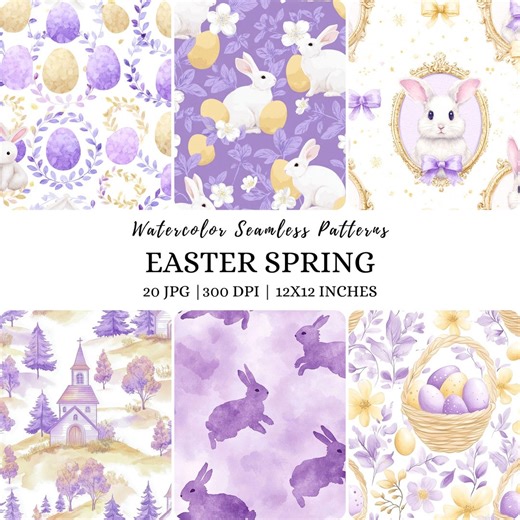 Watercolor Easter Spring Pattern, Floral Springtime Background, Easter Pastel Digital Paper, Bunny Seamless, Pastel Spring Flower Pattern - Etsy