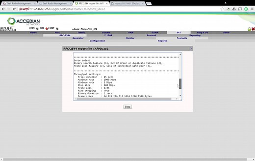 Accedian MetroNID RFC2544 configuration