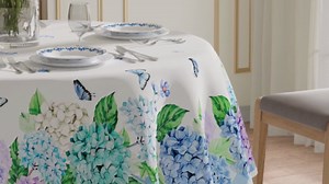 XCHI Plaid Hydrangea Flowers Butterfly Spring Tablecloth Square Summer Table Cloth Washable Table Covers for Indoor Dining Home Party Decorations 60x60 Inch