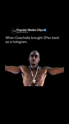 Popular Media Clips on Instagram: "The iconic Tupac Shakur “hologram” performance occurred during the 2012 Coachella Valley Music and Arts Festival on April 15, 2012 (Weekend 1), and was repeated on April 22, 2012 (Weekend 2). It happened near the end of Dr. Dre and Snoop Dogg’s headlining set on the main stage, where a life-sized digital projection of Tupac—created using advanced CGI, a body double actor, and the classic Pepper’s Ghost illusion technique—suddenly appeared shirtless with his “TH