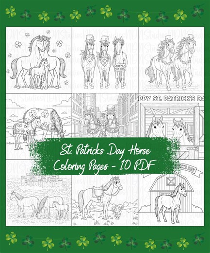 Horse St Patricks Day Coloring Pages | St Patricks Day PDF |  Easy Coloring For Horse Lover | Printable Irish Horse Coloring Pages
