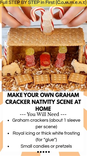 2.4K views | Make Your Own Graham Cracker Nativity Scene at Home Looking for a sweet and meaningful Christmas craft to do with the kids? This Graham Cracker House Nativity Scene is adorable, easy to make, and perfect for celebrating the season. With graham crackers, icing, and a few fun decorations, you can build a cozy stable scene that’s both festive and delicious! | Kira Recipes | Facebook