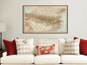 Vintage Map of Pyrenees Mountain Range With a Hillshade Effect | Topographic Wall Art - Etsy