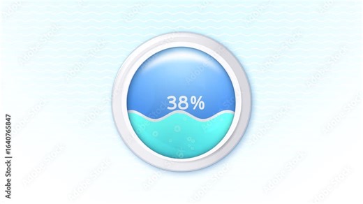 Loading level template of liquid and bubbles in a round container with numbers and percentages. Bright colors. Horizontal. 4k Stock Video