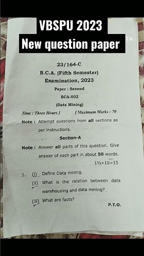 DATA MINING 2023 new question paper #questionpaper2023 #vbspuuniversity #shorts #viralshorts
