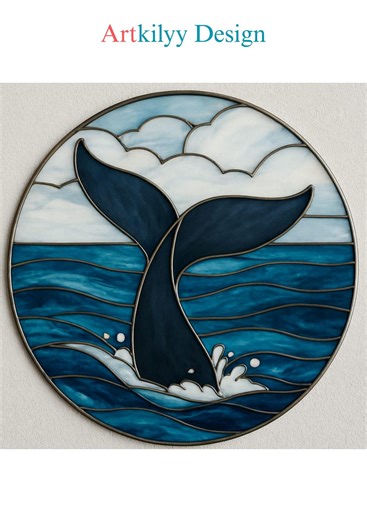 Whale Tail Stained Glass Pattern PDF – Ocean Wave Round Template for DIY Glass Art & Suncatcher | Artkilyy Design - Etsy UK