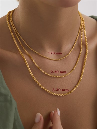 14K Solid Yellow Gold Rope Chain Necklace, Twist Rope Chain, 1.7mm 2.2mm 3.3mm, 14"-24" - Etsy