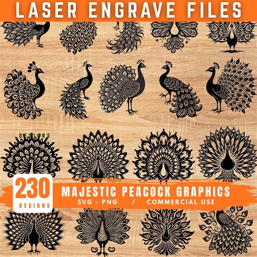 Buy Majestic Peacock Graphics Engrave Files Bundles SVG for Laser CNC Designs Instant Downloads Online in India - Etsy