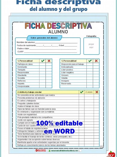 Ficha Descriptiva del Alumno y del Grupo Editable