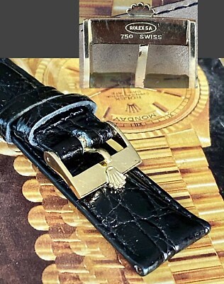 ROLEX 18k Solid Gold 16mm Logo Buckle 19mm CROCODILE colored straps | eBay