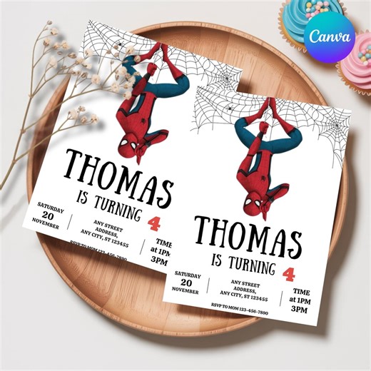 Editable Spider Man Birthday Invitation, Spider-man Birthday Party Invitation, Kids Birthday Card, Digital Download, Spidey Canva Template - Etsy