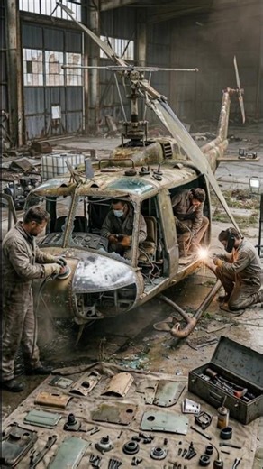 From rust to roar 🚁Abandoned helicopter brought back to life — every bolt, every wire,