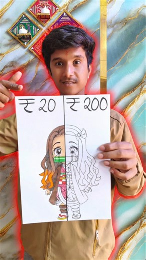 Sasta vs Mehenga: Nezuko Drawing with ₹20 & ₹200 Colors! 😍 #nezuko #artchallenge #drawing #shorts