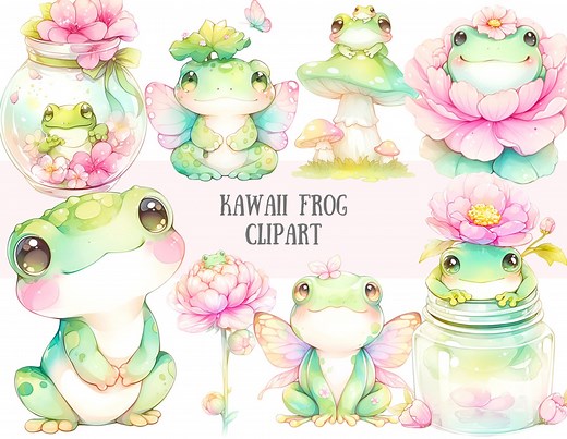Watercolour Kawaii Frog Clipart Super Cute Chibi Frog Lily Pad PNG Digital Image Download for Card Making Scrapbook Junk Journal Paper Craft - Etsy