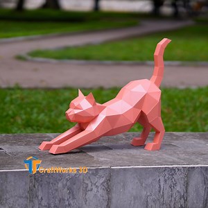 Low Poly Cat Sculpture Papercraft Template – 3D Stretching Cat Model (SVG, PDF) - Etsy