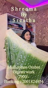 Mull cotton Ombre Gujrati machine work 2900/- Booking : 070018 24954 #shreema #mullcotton #ombree #machinework | Shreema