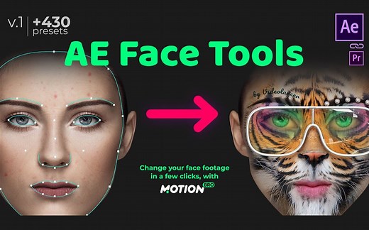AE脚本-人脸面部追踪贴图表情化妆美颜丑化换脸锁定特效预设工具 AE Face Tools