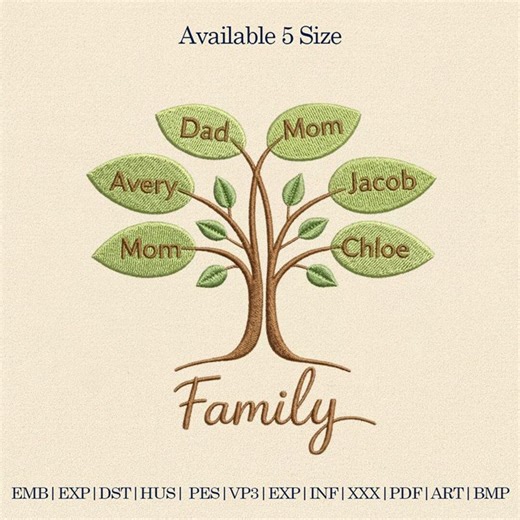 Family Tree Embroidery Design, Custom Name Tree Embroidery, Personalized Family Gift, Tree of Life Embroidery Pattern, Family Names Design - Etsy