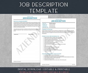 Employee Job Description Template: Editable HR Forms (word & PDF) - Etsy