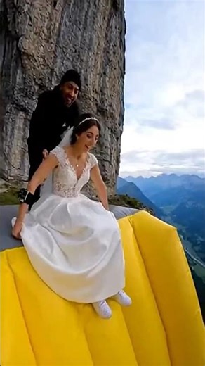 Wedding Special Cliff Slide is wild! 😱🔥 Bride slides, then flies! #ScaryRide #TravelWonderGuy