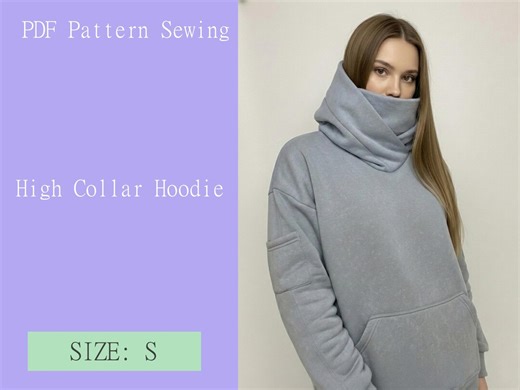 Hoodie Pattern Sewing Pdf-high Collar-digital Download DIY Size S - Etsy
