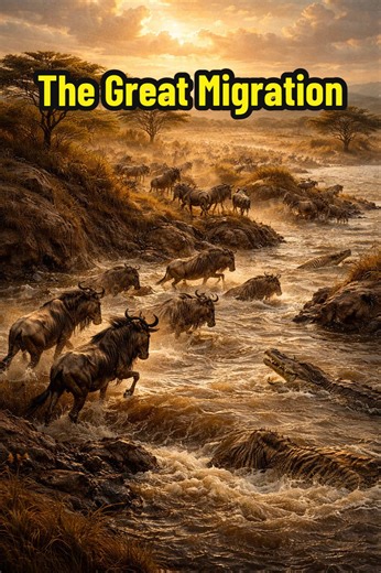 The Greatest Wildlife Journey on Earth Every year in East Africa, more than a million wildebeest, along with hundreds of thousands of zebras and gazelles, travel nearly a thousand miles across the Serengeti and Maasai Mara in search of fresh grass and rain. This movement, known as the Great Migration, has been happening for thousands of years. Along the way, the herds face predators, harsh terrain, and dangerous river crossings filled with crocodiles. Yet the migration continues year after year,